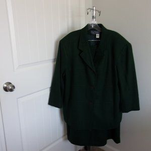 Green 2 Piece 100% Wool Skirt Suit